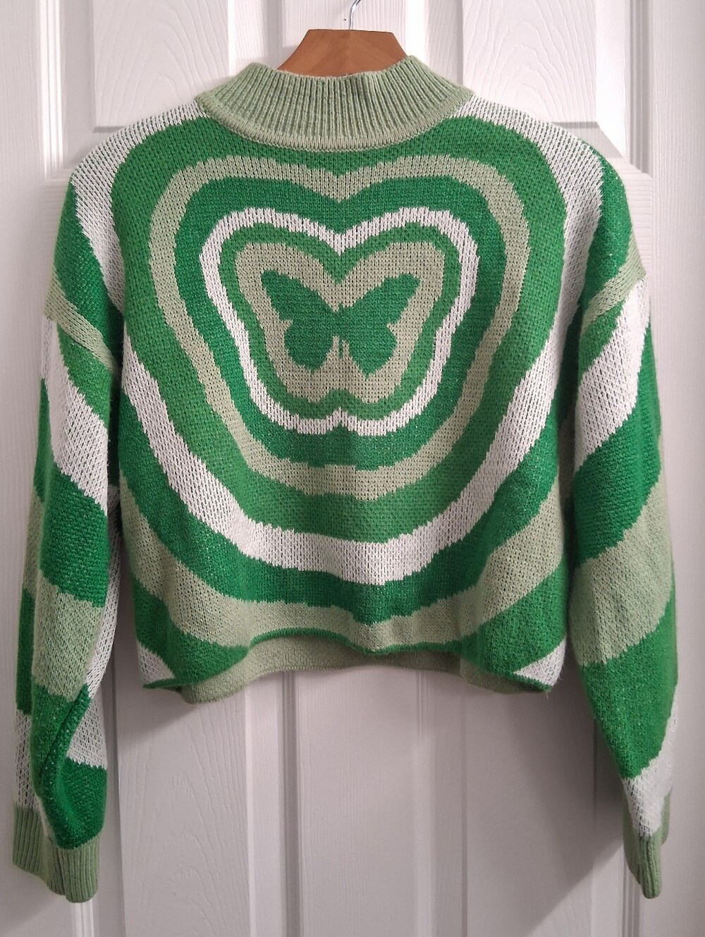 Divided Green Trippy Butterfly Cropped Sweater Small